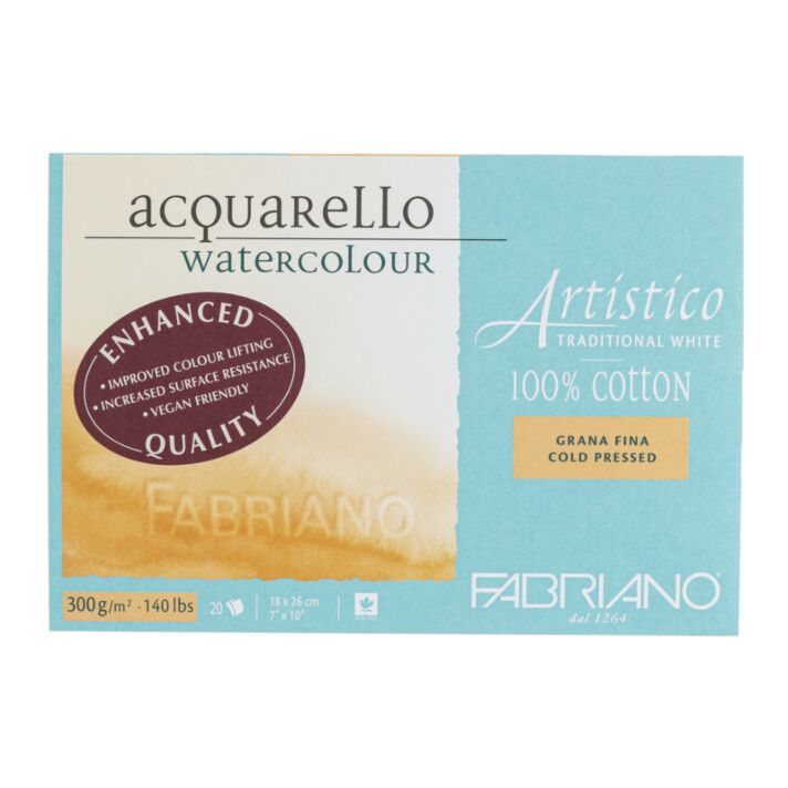 Fabriano Artistico Watercolor Paper 140lb 20 Sheet Block 7x10" Cold Press - Traditional White
