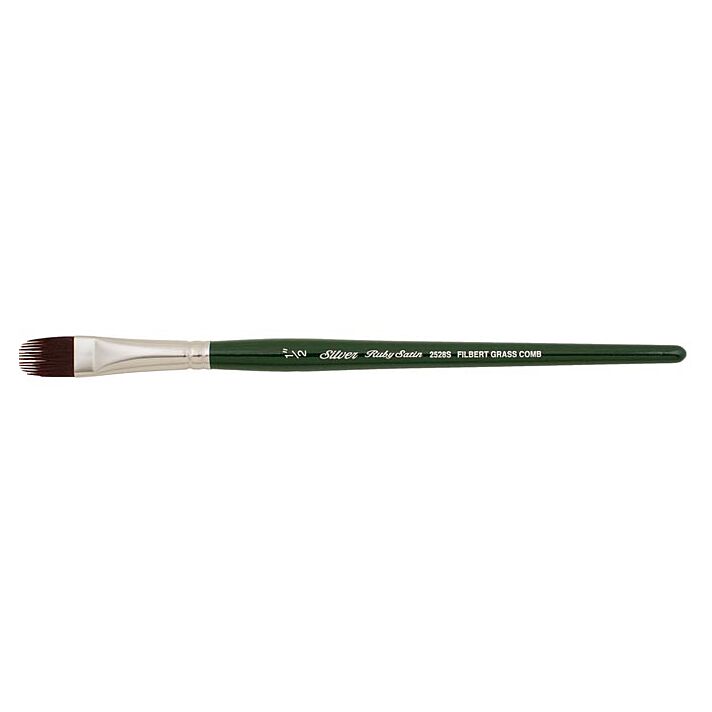 Silver Brush Ruby Satin Synthetic Bristle - Short Handle - Filbert Grass Comb 1/2"