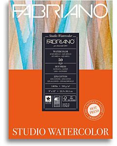 Fabriano Studio Watercolor Paper 140lb. Hot Press 12-Sheet Pad 9x12"