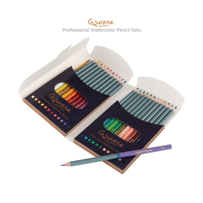 Cezanne Watercolor Pencils Set of 24 with Aquastroke Pro Water Brush Rounds  (Set of 3)